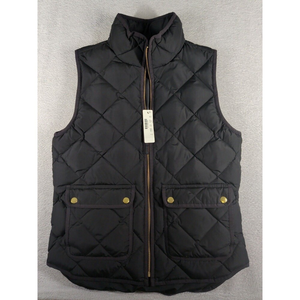 J. Crew Excursion Vest Women's Small Black Quilted Down Puffer Gold Hardware New